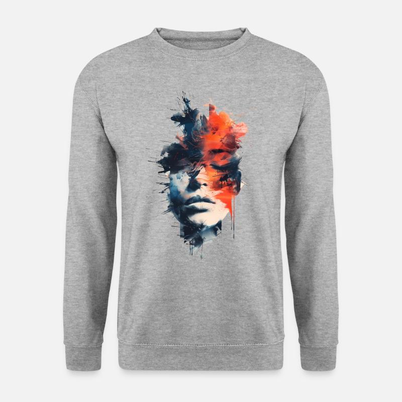 Abstrakter Frauen Kopf Bunte Graffiti Kunst - Unisex Pullover - Weißgrau meliert