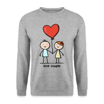 Strichmännchen Liebespaar Pärchen Valentinstag - Unisex Pullover - Weißgrau meliert - Vorne - Alina (178cm) & Michal (187cm)