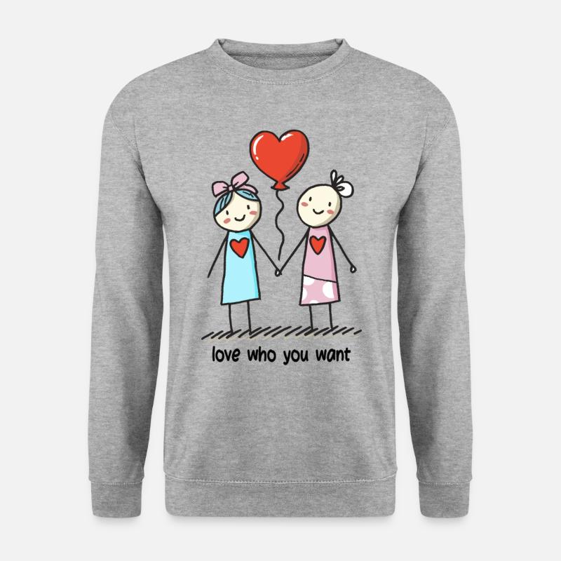 Strichmännchen Lesbisches Liebespaar Liebe - Unisex Pullover - Weißgrau meliert