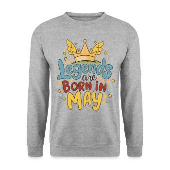 Legends are born in May - Unisex Pullover - Weißgrau meliert - Vorne - Alina (178cm) & Michal (187cm)