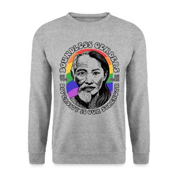 Stolz auf Vielfalt: Unser LGBTQIA+ Shirt - Unisex Pullover - Weißgrau meliert - Vorne - Alina (178cm) & Michal (187cm)