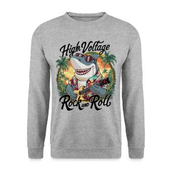 Drôle de requin avec guitare Vacances d’été à la plage - Sweat-shirt Unisexe - gris chiné - Devant - Alina (178cm) & Michal (187cm)
