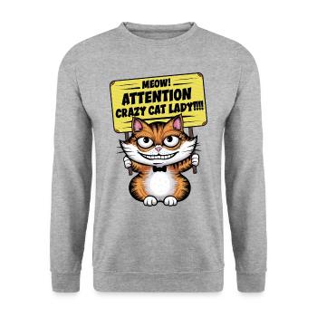 Miau Lustige Katze Sprüche Katzen Spruch - Unisex Pullover - Weißgrau meliert - Vorne - Alina (178cm) & Michal (187cm)