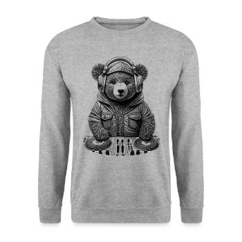 Teddybär an den Decks – Perfektes Shirt für Partys - Unisex Pullover - Weißgrau meliert - Vorne - Alina (178cm) & Michal (187cm)