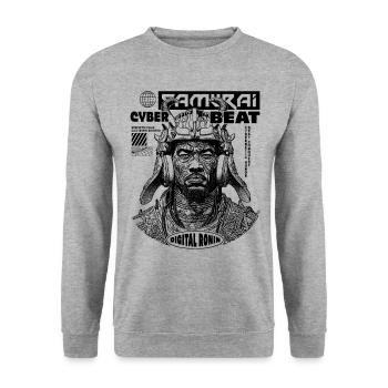 Techno Samurai T-Shirt für Manga-Liebhaber - Unisex Pullover - Weißgrau meliert - Vorne - Alina (178cm) & Michal (187cm)