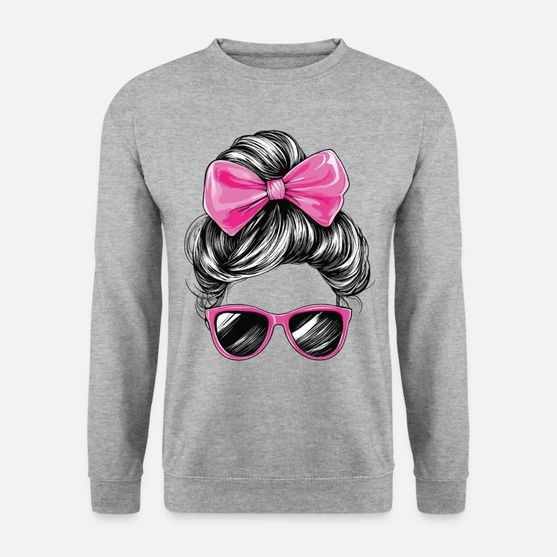 Frau Sonnenbrille Haare Schleife Mädchen Cool Chic - Unisex Pullover - Weißgrau meliert