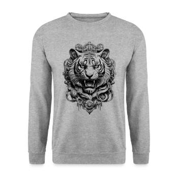 Futuristisches Tiger T-Shirt für Naturfreunde - Unisex Pullover - Weißgrau meliert - Vorne - Alina (178cm) & Michal (187cm)