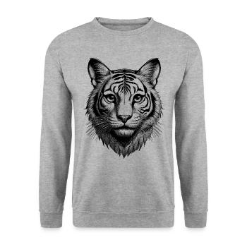 Abenteuer in der Wildnis: Tiger-T-Shirt - Unisex Pullover - Weißgrau meliert - Vorne - Alina (178cm) & Michal (187cm)