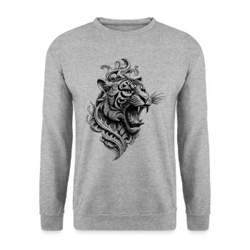 Urbanes Tiger Shirt für wilde Styles - Unisex Pullover - Weißgrau meliert - Vorne - Alina (178cm) & Michal (187cm)