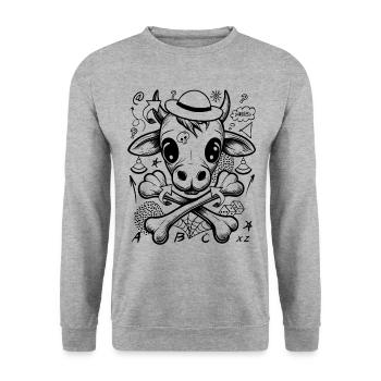 Lustiges Piraten-Kuh T-Shirt im Cartoon-Stil - Unisex Pullover - Weißgrau meliert - Vorne - Alina (178cm) & Michal (187cm)