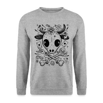 Chemise de style de rue de vache comique avec des icônes de casino - Sweat-shirt Unisexe - gris chiné - Devant - Alina (178cm) & Michal (187cm)