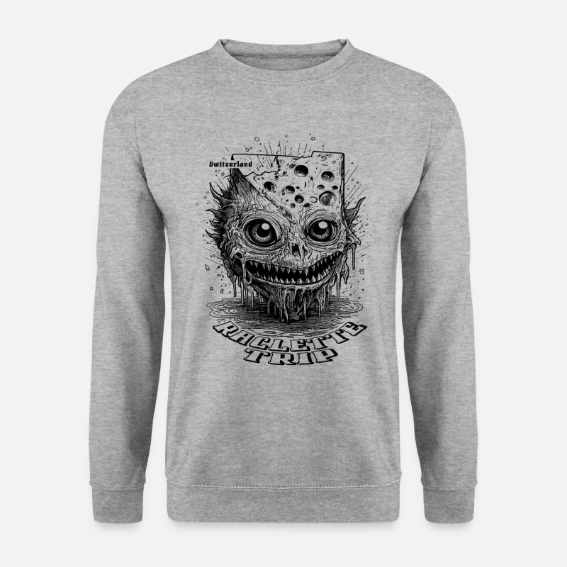 Düsterer Raclette-Genuss: Käse-Schreck-Shirt - Unisex Pullover - Weißgrau meliert