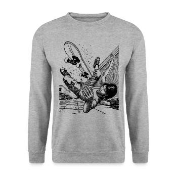 Big Case – Dynamics and Humor in a Skater T-Shirt - Unisex Sweatshirt - salt & pepper - Front - Alina (178cm) & Michal (187cm)
