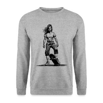 Chemise patineuse-fille – Peu avant le départ - Sweat-shirt Unisexe - gris chiné - Devant - Alina (178cm) & Michal (187cm)