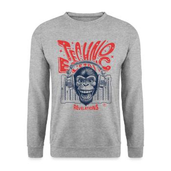 Urban Streetwear Shirt: Monkey in Techno Fever - Unisex Sweatshirt - salt & pepper - Front - Alina (178cm) & Michal (187cm)
