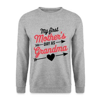 Mamie : Ma première fête des mères en tant que grand-mère - Sweat-shirt Unisexe - gris chiné - Devant - Alina (178cm) & Michal (187cm)