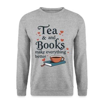 Tea and Books Saying Quote Bookworm - Unisex Sweatshirt - salt & pepper - Front - Alina (178cm) & Michal (187cm)