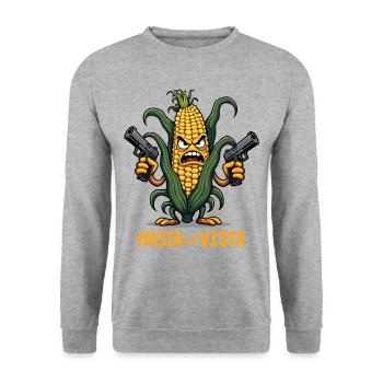 Gangster Corn Hasta La Vista – Corn on the Cob Gangster - Unisex Sweatshirt - salt & pepper - Front - Alina (178cm) & Michal (187cm)