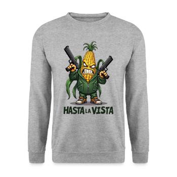 Gangster Corn Hasta La Vista – Corn on the Cob Gangster - Unisex Sweatshirt - salt & pepper - Front - Alina (178cm) & Michal (187cm)
