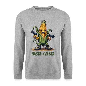 Gangster Corn Hasta La Vista – Corn on the Cob Gangster - Unisex Sweatshirt - salt & pepper - Front - Alina (178cm) & Michal (187cm)