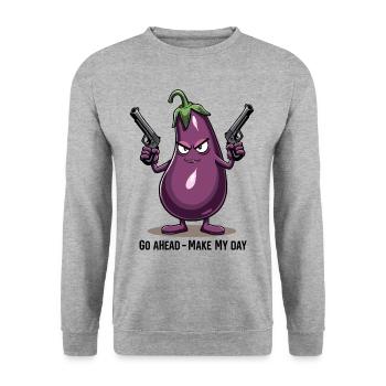 Badass Aubergine – Go Ahead, Make My Day - Unisex Sweatshirt - salt & pepper - Front - Alina (178cm) & Michal (187cm)