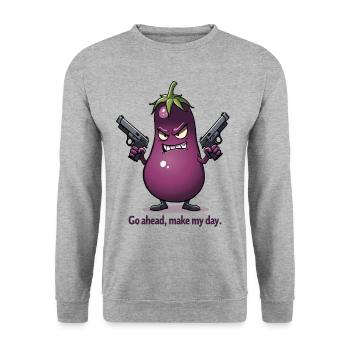 Badass Aubergine – Go Ahead, Make My Day - Unisex Sweatshirt - salt & pepper - Front - Alina (178cm) & Michal (187cm)