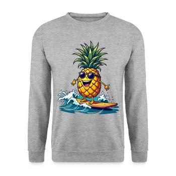 Ananas Surfer Surfen Feel the Summer - Unisex Pullover - Weißgrau meliert - Vorne - Alina (178cm) & Michal (187cm)