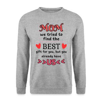 Beste Geschenk für Mama Design - Unisex Pullover - Weißgrau meliert - Vorne - Alina (178cm) & Michal (187cm)
