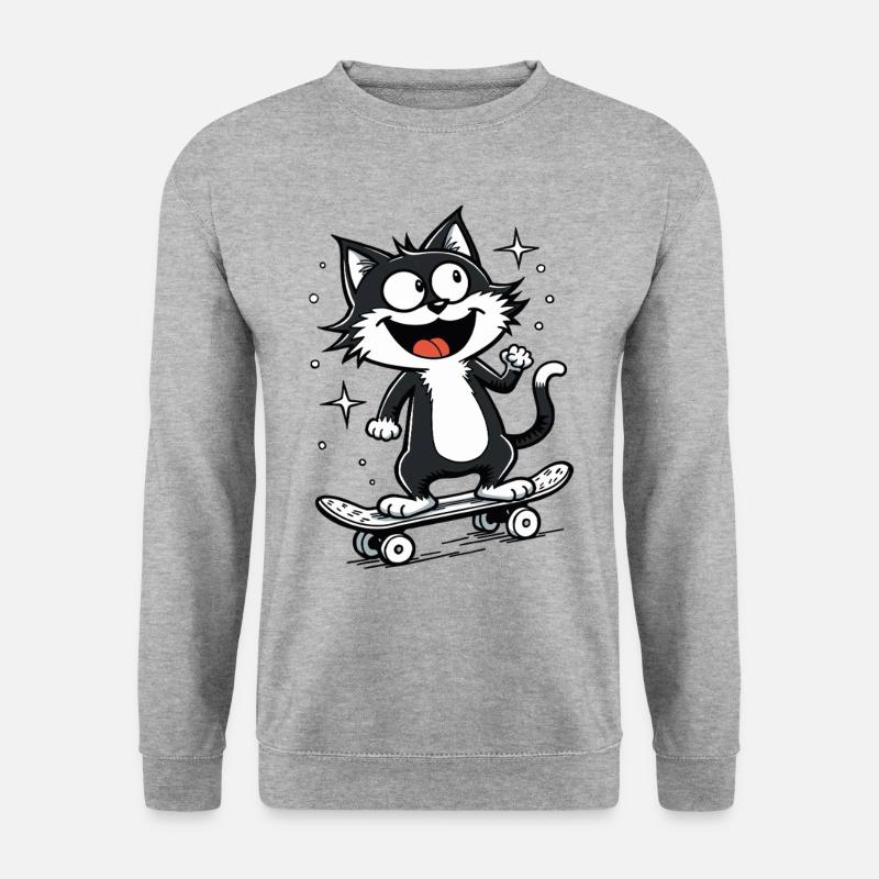 Skateboarder Skater Katze Skateboard Skaten - Unisex Pullover - Weißgrau meliert