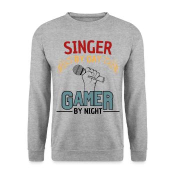 Musikliebender Gamer mit Humor - Unisex Pullover - Weißgrau meliert - Vorne - Alina (178cm) & Michal (187cm)