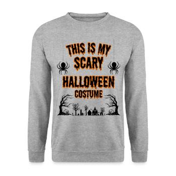 Lustiger Halloween Spruch Kostüm - Unisex Pullover - Weißgrau meliert - Vorne - Alina (178cm) & Michal (187cm)