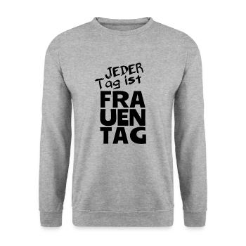 Jeder Tag ist Frauentag! - Unisex Pullover - Weißgrau meliert - Vorne - Alina (178cm) & Michal (187cm)