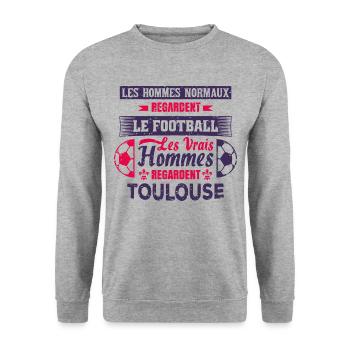 les vrais hommes regardent toulouse fans club foot - Sweat-shirt Unisexe - gris chiné - Devant - Alina (178cm) & Michal (187cm)