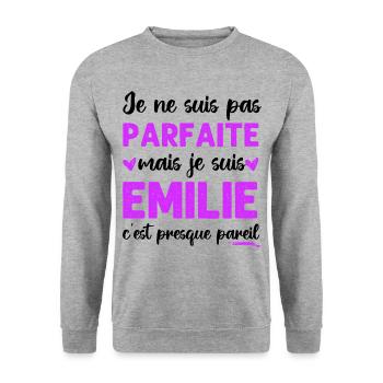 Je ne suis pas parfaite mais je suis Émilie cadeau - Sweat-shirt Unisexe - gris chiné - Devant - Alina (178cm) & Michal (187cm)