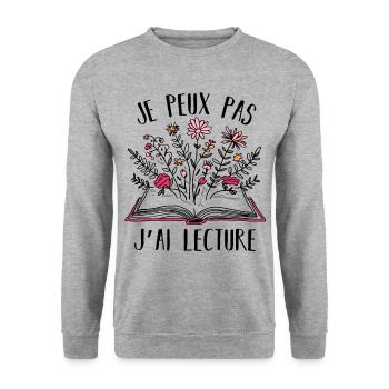 Je peux pas j' ai lecture humour livres cadeau - Sweat-shirt Unisexe - gris chiné - Devant - Alina (178cm) & Michal (187cm)