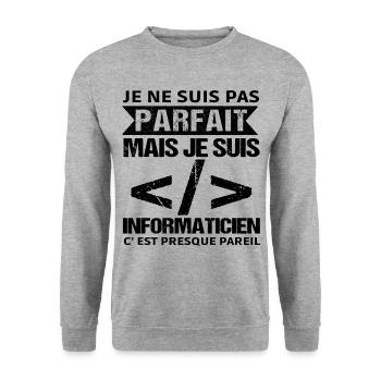 Humour Geek Cadeau Informaticien Programmeur - Sweat-shirt Unisexe - gris chiné - Devant - Alina (178cm) & Michal (187cm)