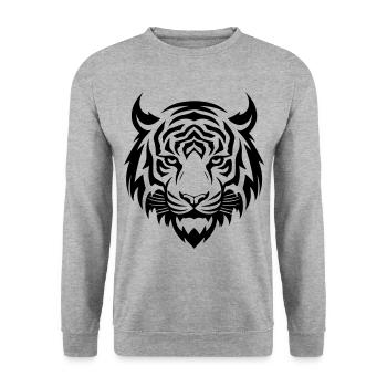 Tiger Head Silhouette - Unisex Sweatshirt - salt & pepper - Front - Alina (178cm) & Michal (187cm)