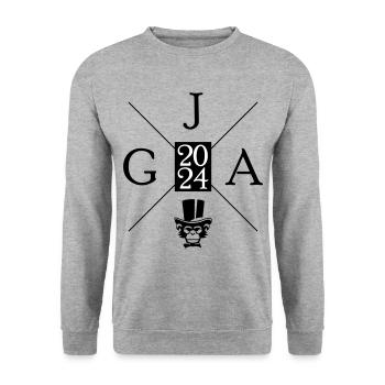 Enterrement de vie de garçon 2024 singe - Sweat-shirt Unisexe - gris chiné - Devant - Alina (178cm) & Michal (187cm)