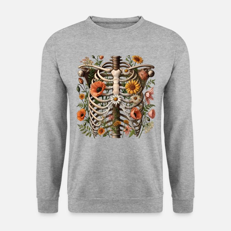Brustkorb mit Blumen - Unisex Pullover - Weißgrau meliert