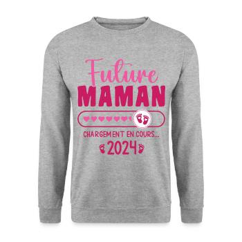 Future Maman 2024 En Cours Femme Enceinte Maman - Sweat-shirt Unisexe - gris chiné - Devant - Alina (178cm) & Michal (187cm)