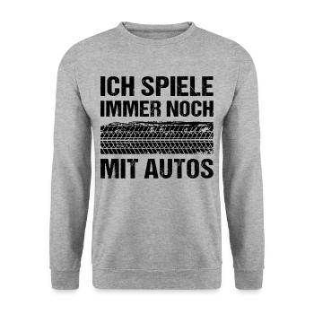 Ich spiele immer noch mit Autos - Unisex Pullover - Weißgrau meliert - Vorne - Alina (178cm) & Michal (187cm)