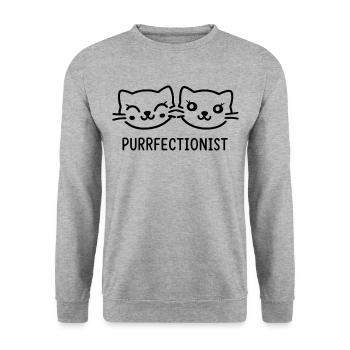 Lustige Katzen Gesichter Purrfectionist - Unisex Pullover - Weißgrau meliert - Vorne - Alina (178cm) & Michal (187cm)