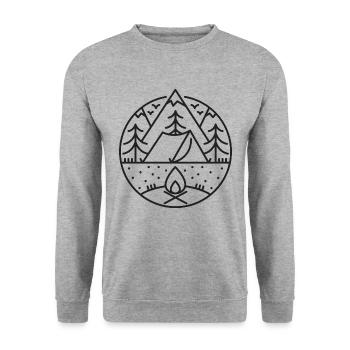 Camping - Extérieur - Feu de camp - Tentes - Sweat-shirt Unisexe - gris chiné - Devant - Alina (178cm) & Michal (187cm)