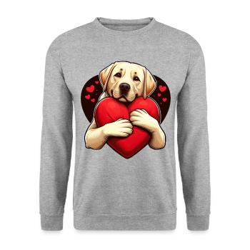 Labrador Retriever étreignant un oreiller rouge - Sweat-shirt Unisexe - gris chiné - Devant - Alina (178cm) & Michal (187cm)
