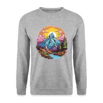 Colorful Mountain with River Cartoon Style - Unisex Sweatshirt - salt & pepper - Front - Alina (178cm) & Michal (187cm)