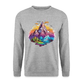 Bunte Berge Outdoor Design - Unisex Pullover - Weißgrau meliert - Vorne - Alina (178cm) & Michal (187cm)