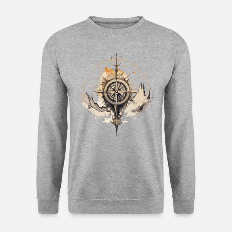 Kompass filigran - Unisex Pullover - Weißgrau meliert