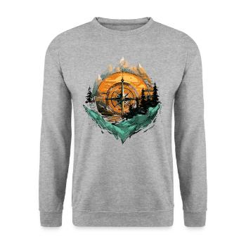 Kompass Wald Berge - Unisex Pullover - Weißgrau meliert - Vorne - Alina (178cm) & Michal (187cm)