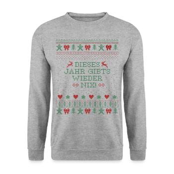 WEIHNACHTEN, DIESES JAHR GIBTS WIEDER NIX - Unisex Pullover - Weißgrau meliert - Vorne - Alina (178cm) & Michal (187cm)