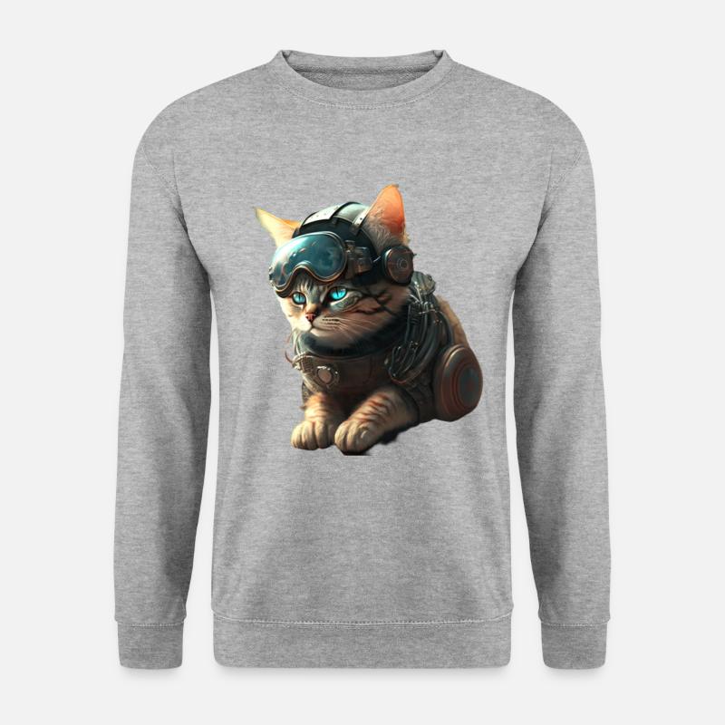 Futuristische Katze - Unisex Pullover - Weißgrau meliert
